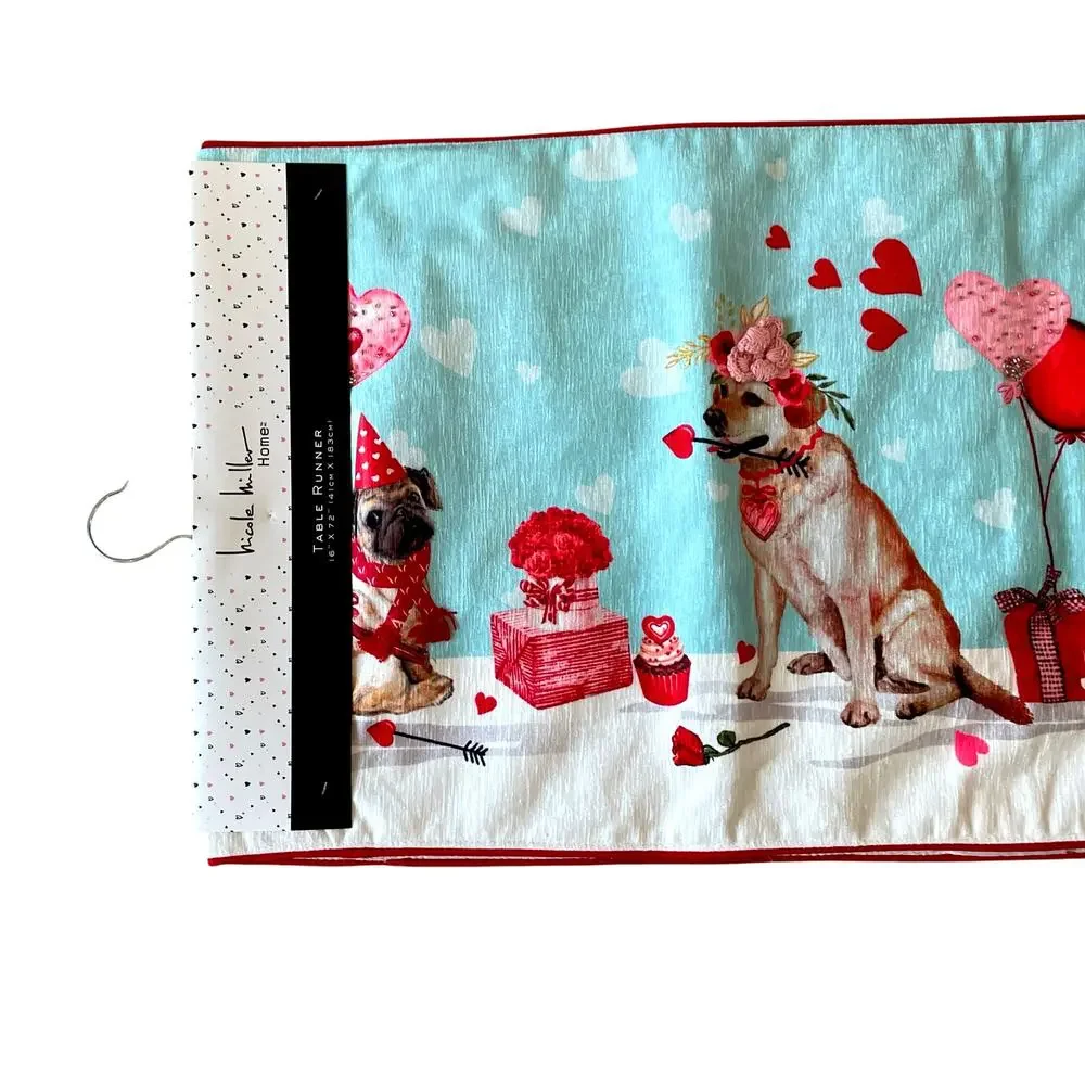Nicole Miller Valentine's Day Table Runner 16x72 Sweet Treats Dog Party NEW